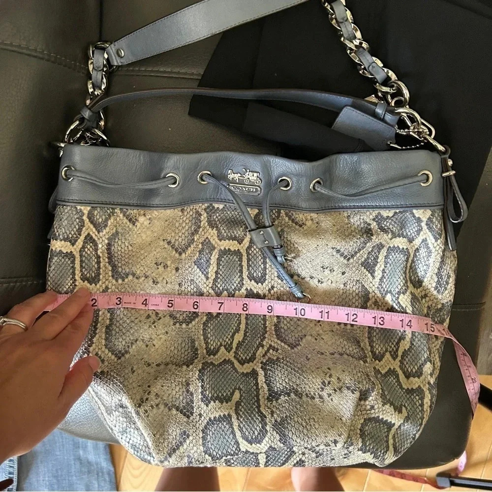 Coach Madison Marielle Python Snakeskin Blue Drawstring Shoulder Bucket Bag - Picture 10 of 14